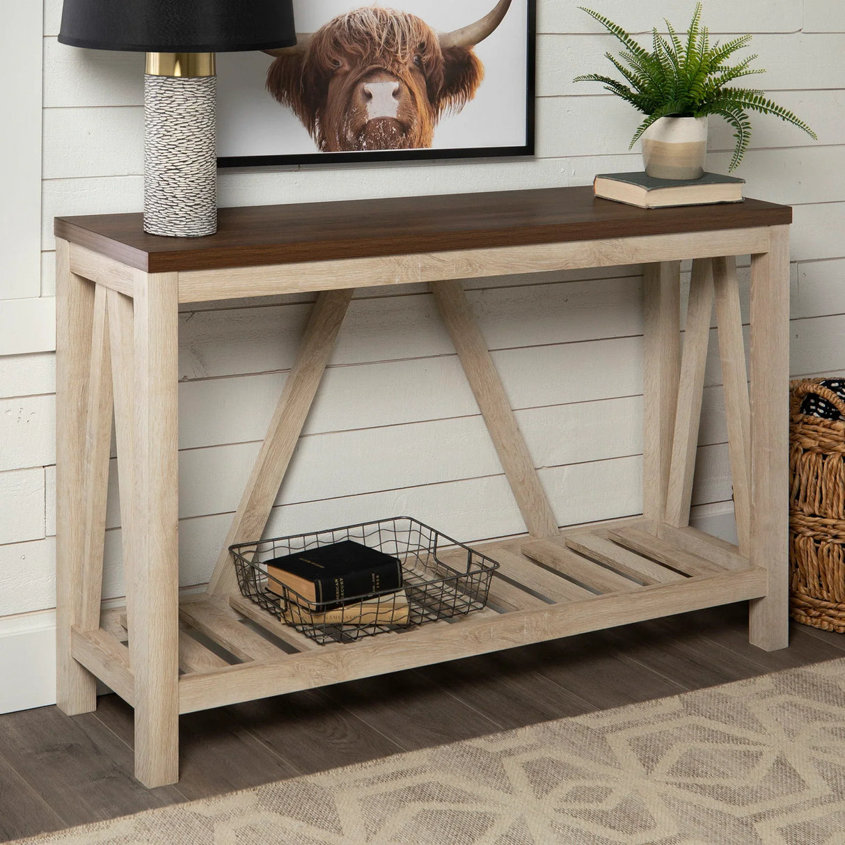 Farmhouse A Frame Entry Table With Lower Shelf - Furniture Home Direct