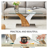 Coffee Table Glass Top With Wooden Base Modern Brown - Furniture Home Direct
