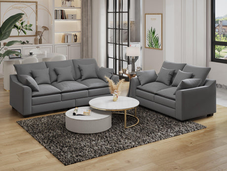 2 Piece Living Room Set Including Sofa and Love seat with Pillows - Grey - Furniture Home Direct