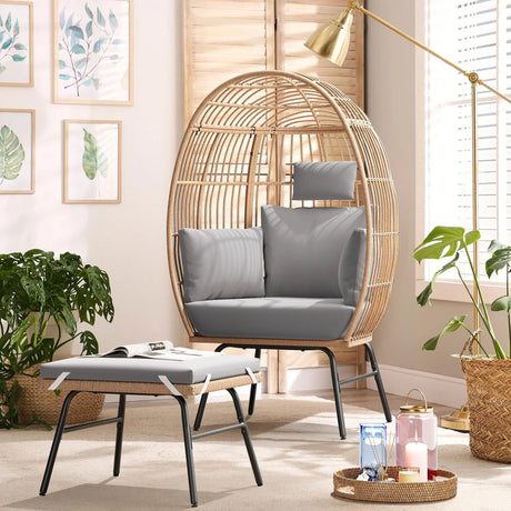 Outdoor Wicker Egg Chair And Footstool - Furniture Home Direct