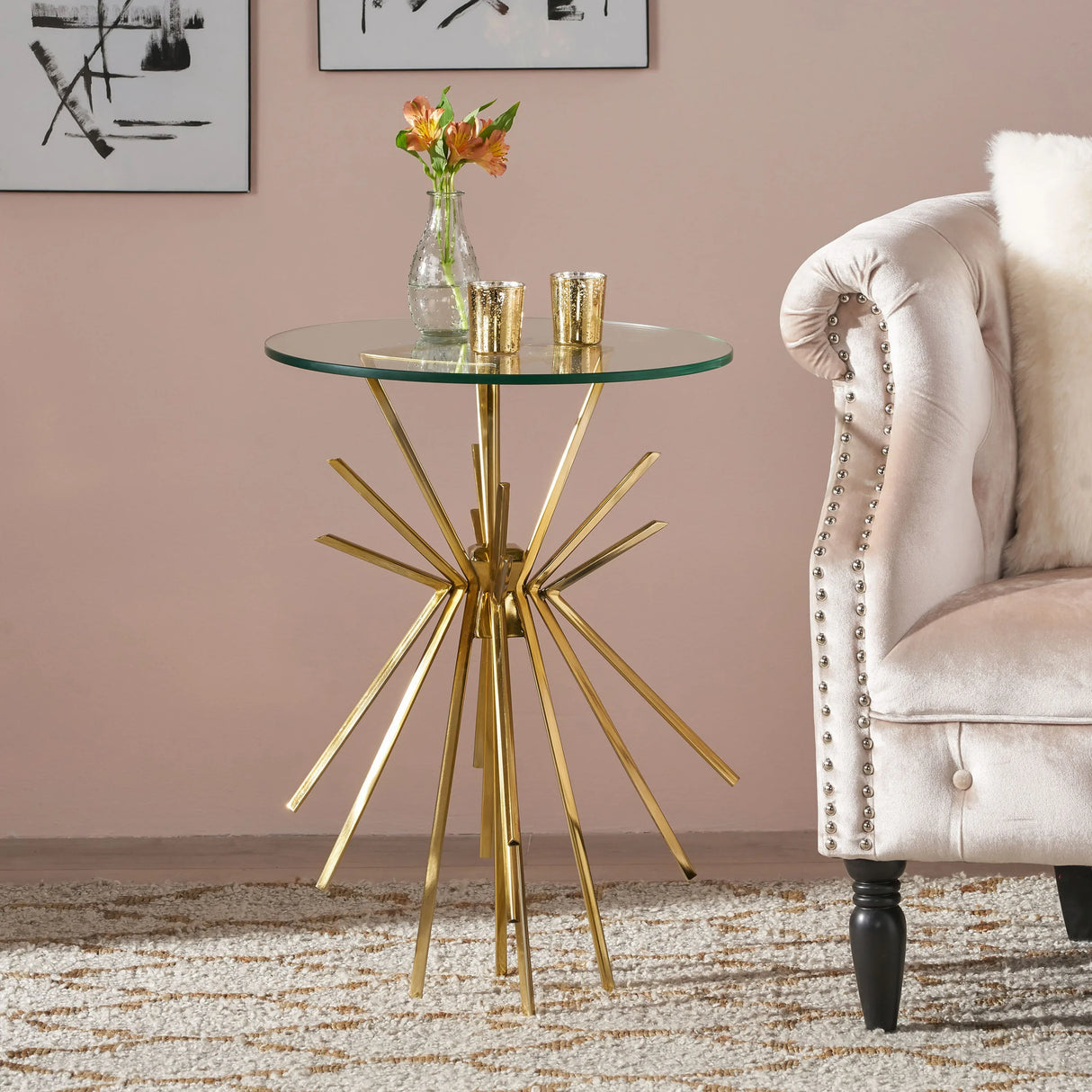 Starburst Side Table With Gold Legs - Furniture Home Direct