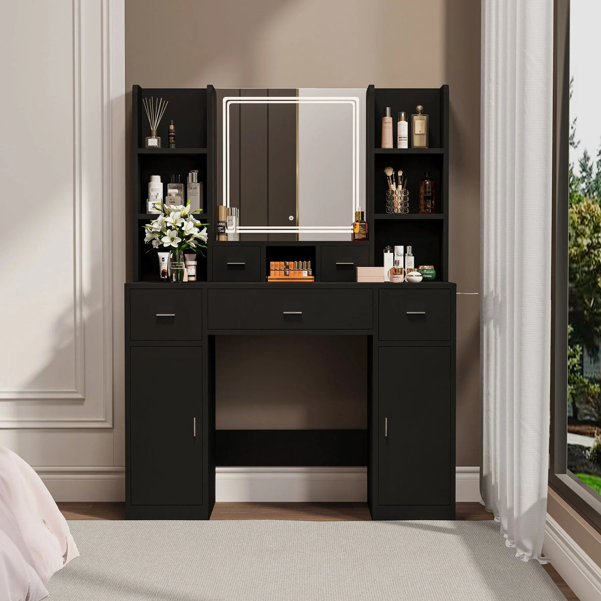 43.31" Newly Designed Smart Mirror Dressing Table With Drawers And Storage Cabinet, Dressing Table With Dressing Pad For Bedroom, Dressing Room - Furniture Home Direct
