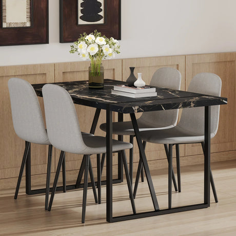 Dining Set Black Marble Top With Linen Chairs Gray - Furniture Home Direct