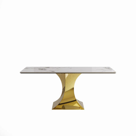 Modern Rectangular Dining Table For 6 - 8, Plated Hourglass Base - Furniture Home Direct
