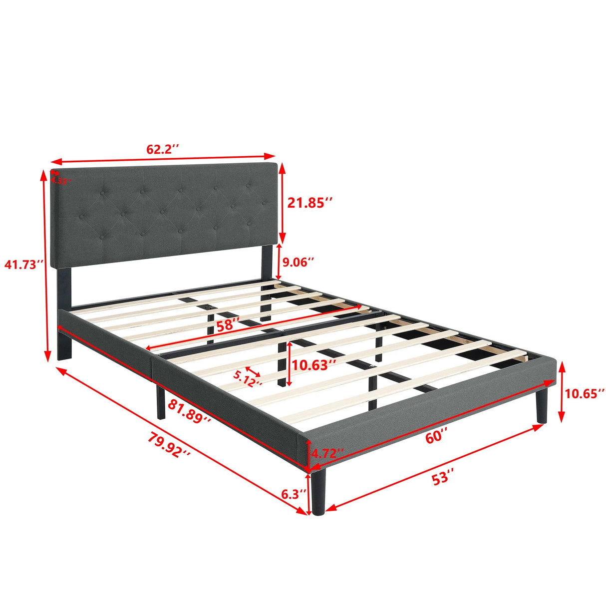 Modern Upholstered Platform Bed Frame With Button Tufted Linen Fabric Headboard - Furniture Home Direct