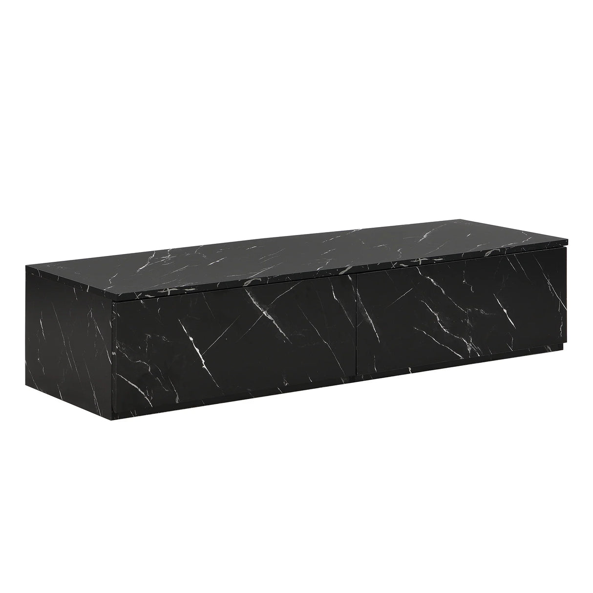 TV Stand With Faux Marble Walnut Finish Low Profile Black - Furniture Home Direct