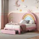 Upholstered Rainbow Design Bed, Velvet Princess Platform Bed With Storage Drawer - Furniture Home Direct