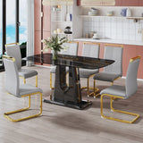 Dining Table With Imitation Marble Top, Modern Black - Furniture Home Direct
