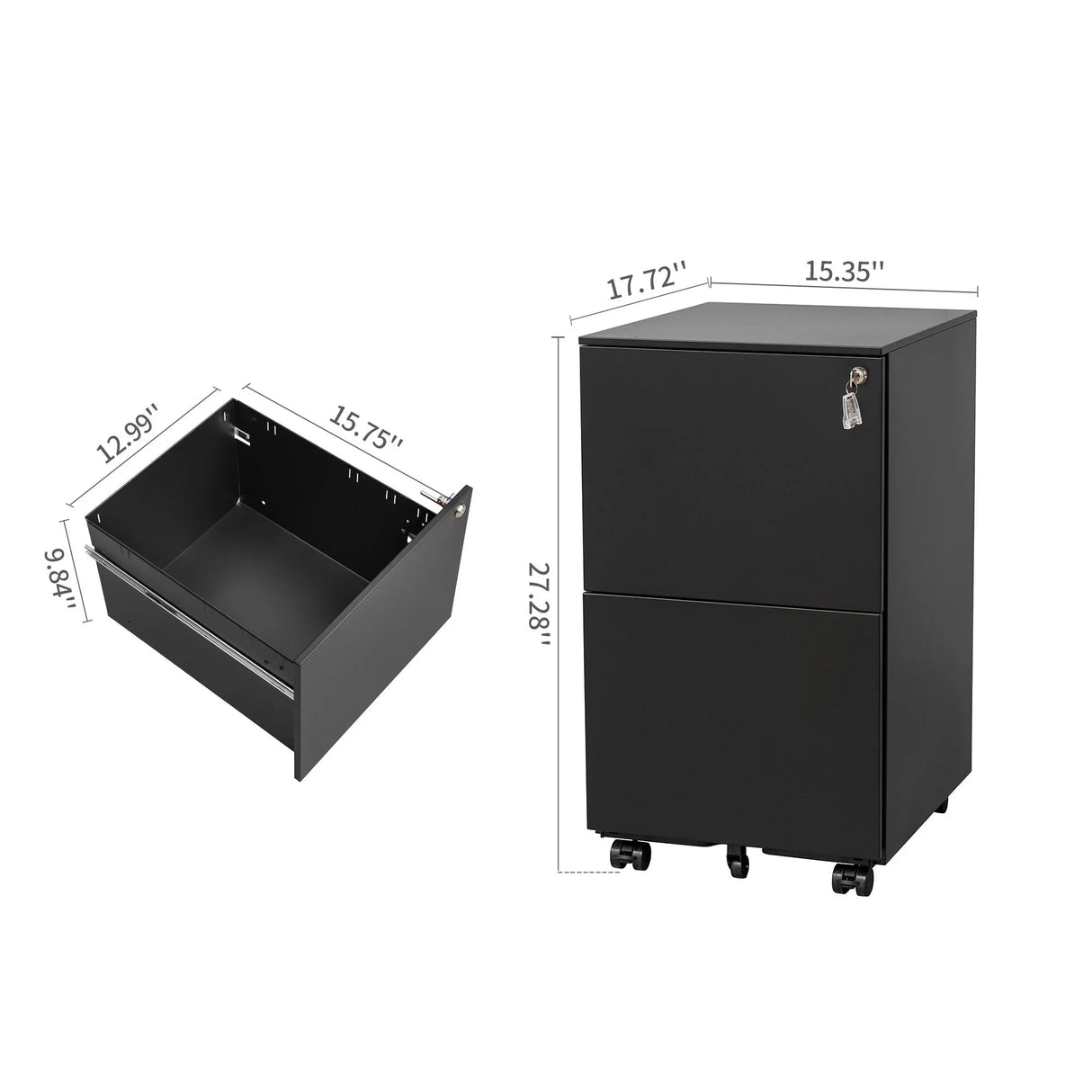 2 Drawer File Cabinet With Lock, Steel Mobile Filing Cabinet On Anti - Tilt Wheels, Rolling Locking Office Cabinets Under Desk For Legal / Letter Size - Furniture Home Direct