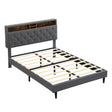 Modern Upholstered Platform Bed Frame With Button Tufted Headboard And USB Ports - Furniture Home Direct