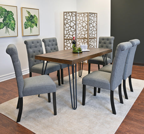 Dining Set Wood Table With Hairpin Legs Six Chairs Gray - Furniture Home Direct
