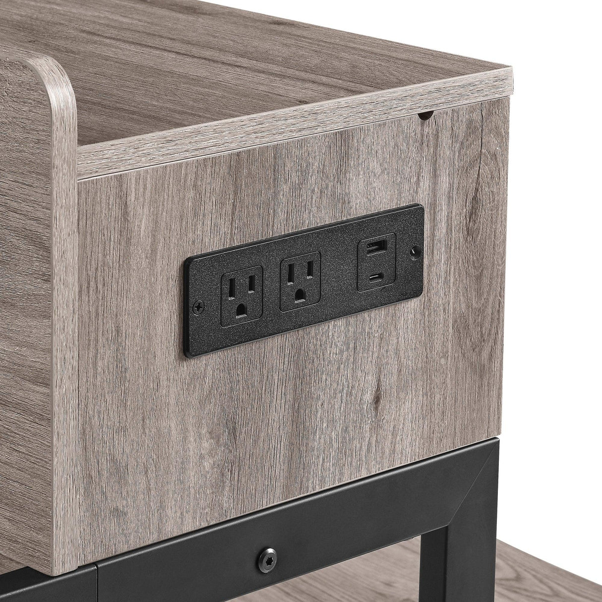 Console Table Set With LED Light Power Outlet Grey - Furniture Home Direct