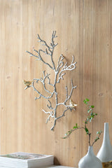 Metal Branch Wall Sculptures With Bird Accents (Set of 2) - Silver Multi - Furniture Home Direct