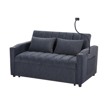 Convertible Loveseat Sofa Bed with USB Ports and Cup Holders