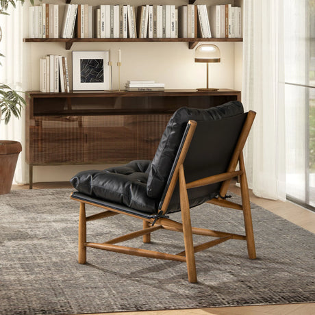 Oxford Leather Mid-Century Modern Accent Chair - Noir Black - Furniture Home Direct
