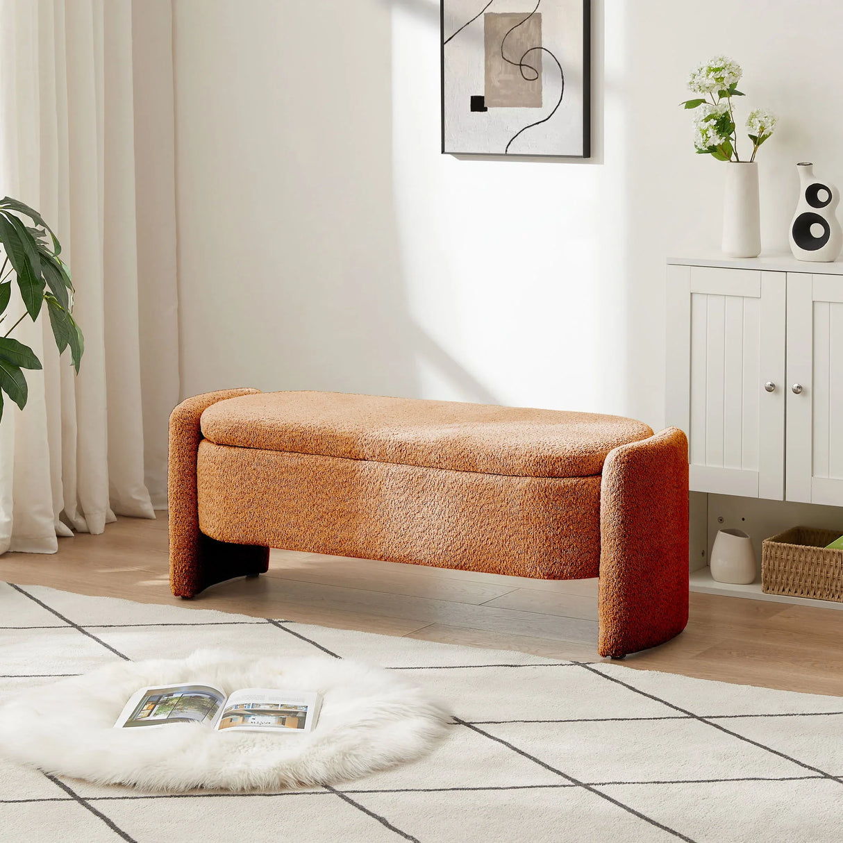 Ottoman Oval Storage Bench, 3D Lamb Fleece Bench With Large Storage Space For The Living Room, Entryway And Bedroom - Furniture Home Direct