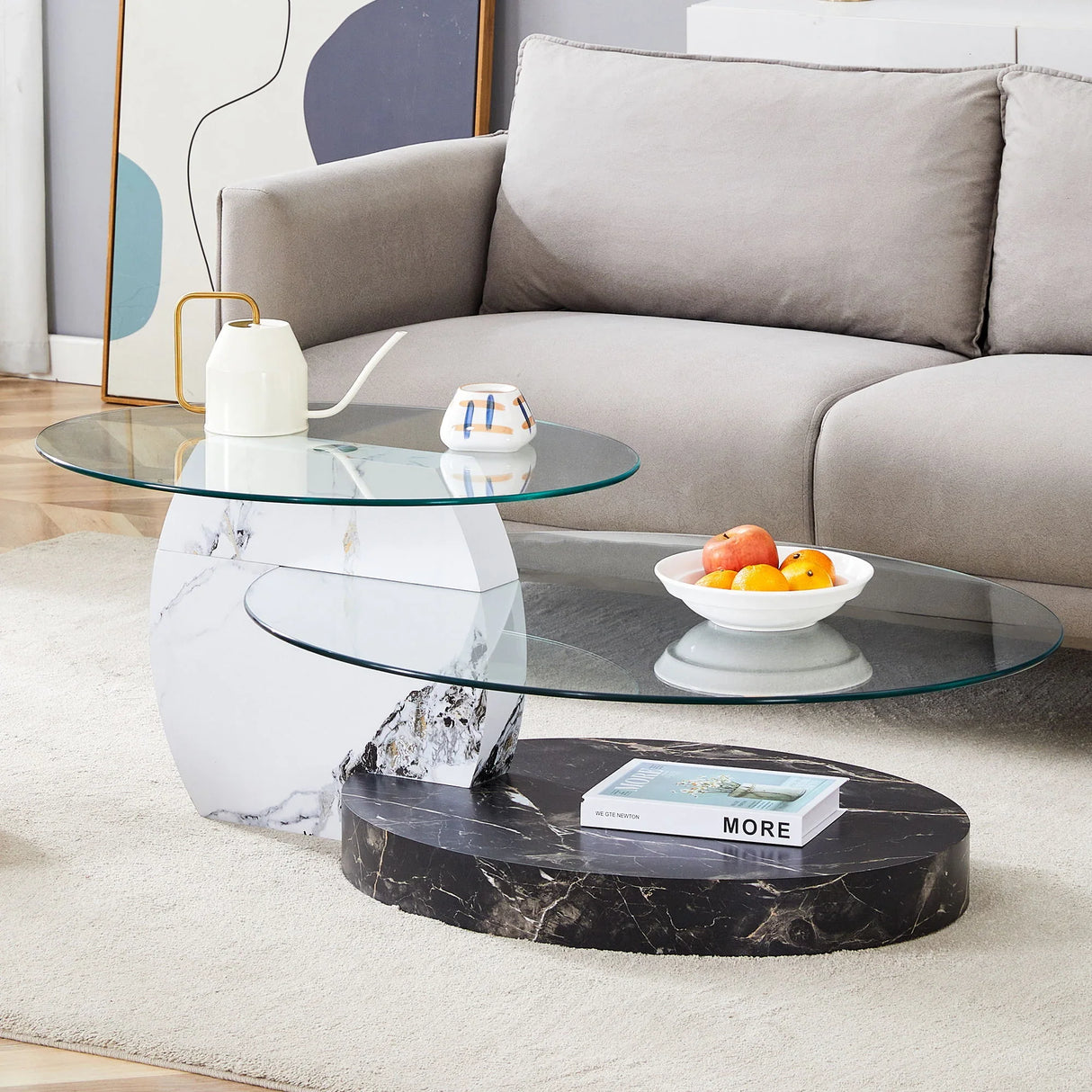 Contemporary Artistic Double Layer Coffee Table,Tempered Glass Top - Furniture Home Direct