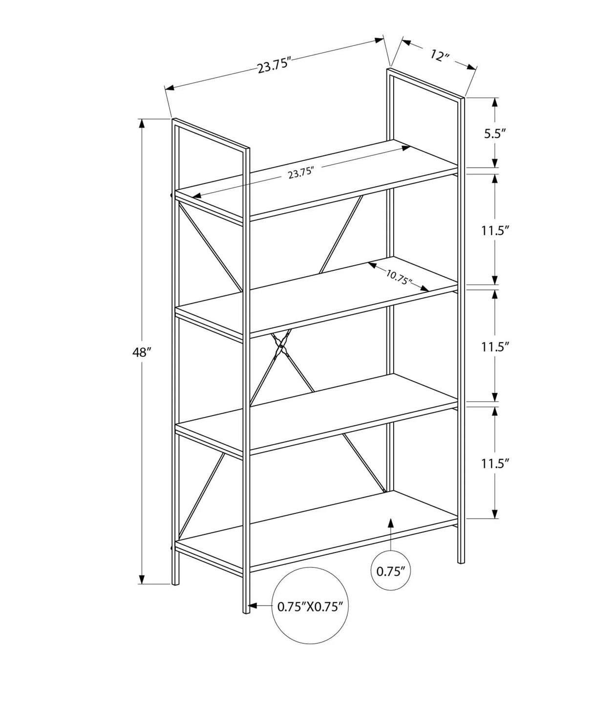 Bookshelf, Bookcase, 4 Tier, Office, Bedroom, Contemporary, Modern - Furniture Home Direct