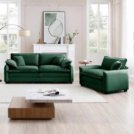Loveseat and Chair Set - Green Corduroy - Furniture Home Direct