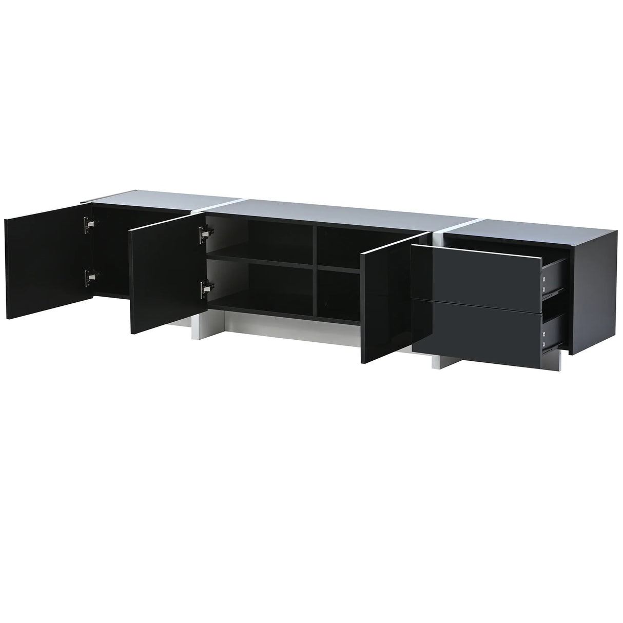 TV Stand High Gloss Console 74 Inch Length Modern Black - Furniture Home Direct
