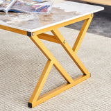 Coffee Table Marble Pattern Rectangular Gold Frame White - Furniture Home Direct