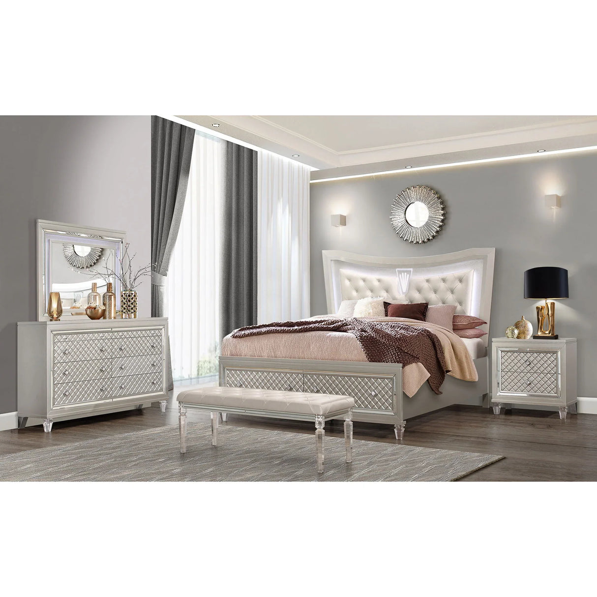 Cross - Glam Mirror With LED - Champagne - Furniture Home Direct