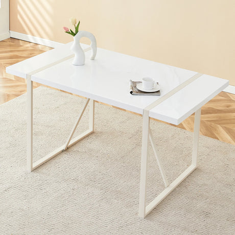 Dining Table Industrial Rectangular MDF Metal Frame White - Furniture Home Direct