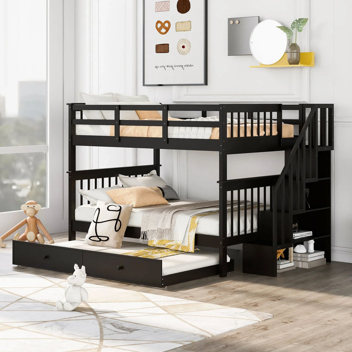 Stairway Bunk Bed With Storage And Guard Rail For Bedroom - Furniture Home Direct