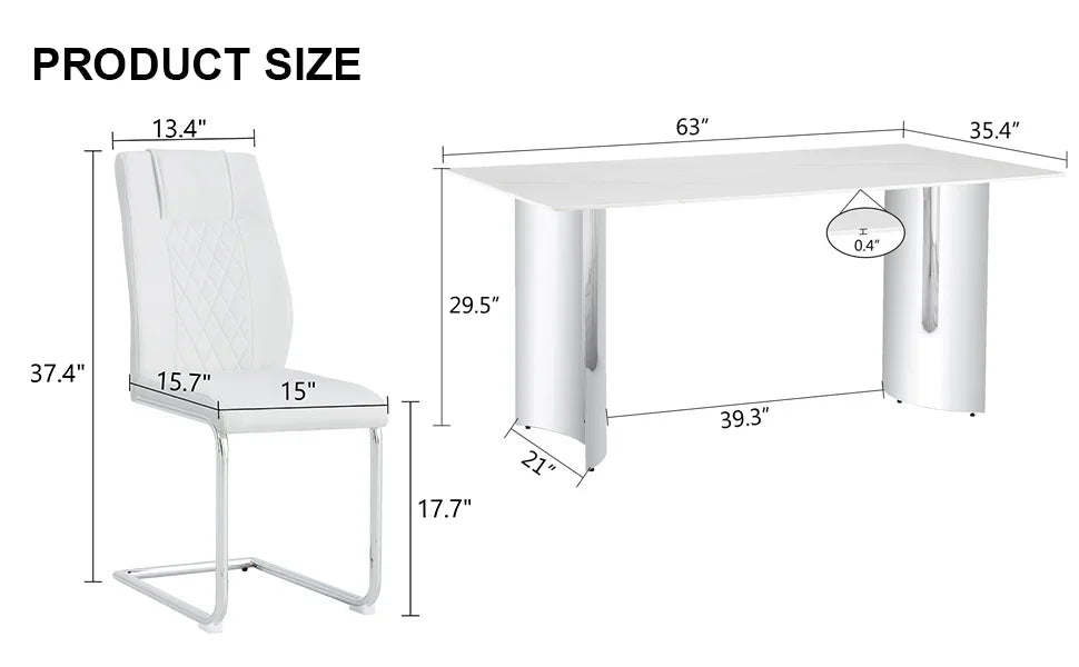 Dining Set 7 Piece Marble Top Table And Chairs White - Furniture Home Direct