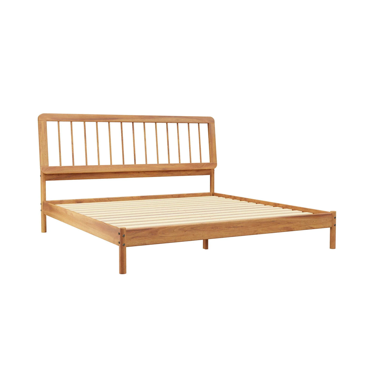 King Spindle Bed Mid Century Modern - Caramel - Furniture Home Direct