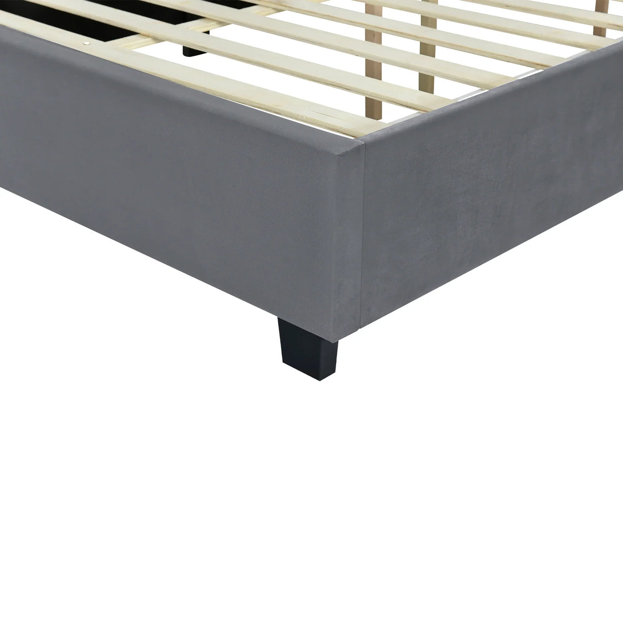 Queen Bed Upholstered Platform With Tall Headboard Gray - Furniture Home Direct