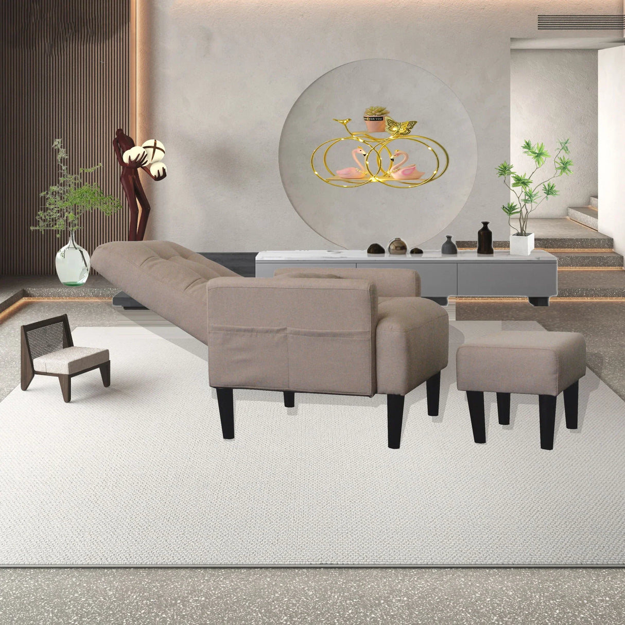 Living Room Sofa Single Chair And Ottoman, Modern Multi-Function Fabric Living Room Sofa Lounge Chair Bed And Stool. Soft Leisure Single Chair Adjustable Into 5 Angles With Sofa Bed - Furniture Home Direct