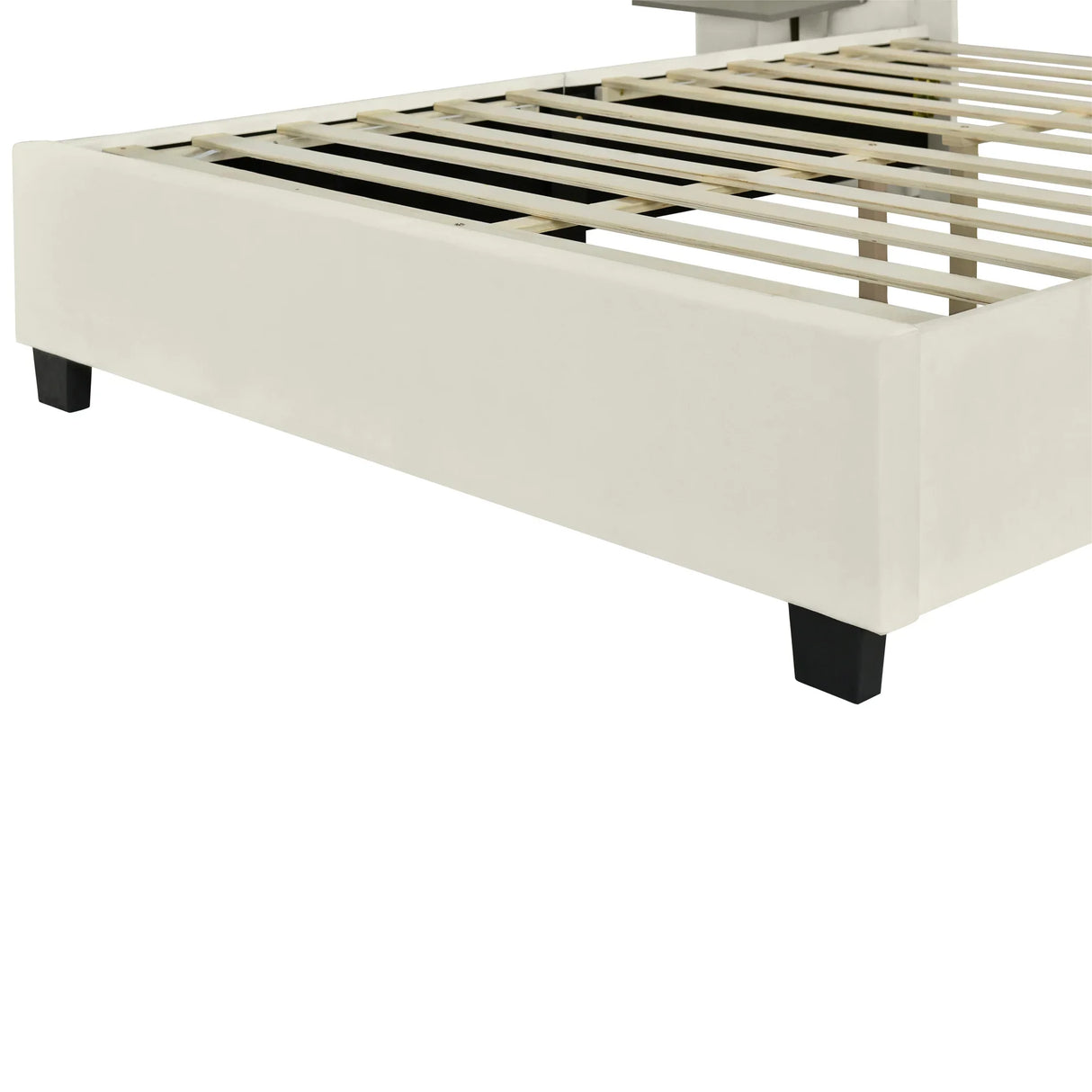 Queen Bed Upholstered Platform Tall Headboard Beige - Furniture Home Direct