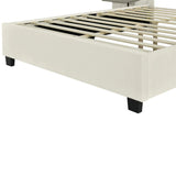 Queen Bed Upholstered Platform Tall Headboard Beige - Furniture Home Direct