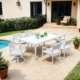 Modern Patio Furniture Dining Set With Swivel Rockers Chairs, Sunbrella Cushions, 2 Tone Table