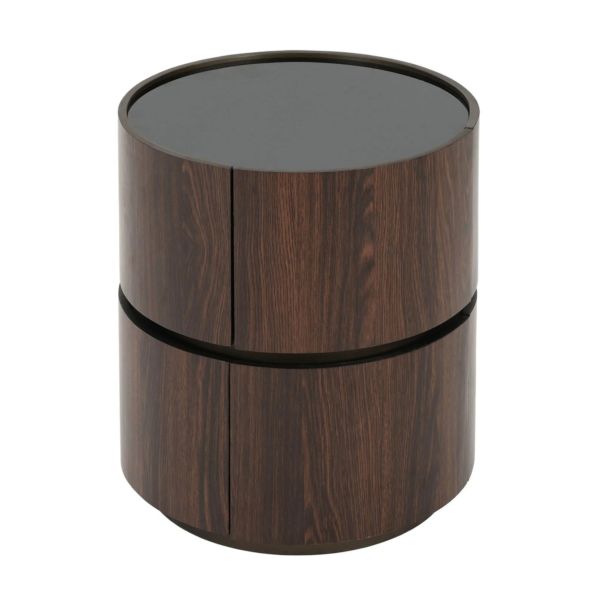 Elegant Italian High Grade Double Layer Storage Round Side Table - Brown / Black