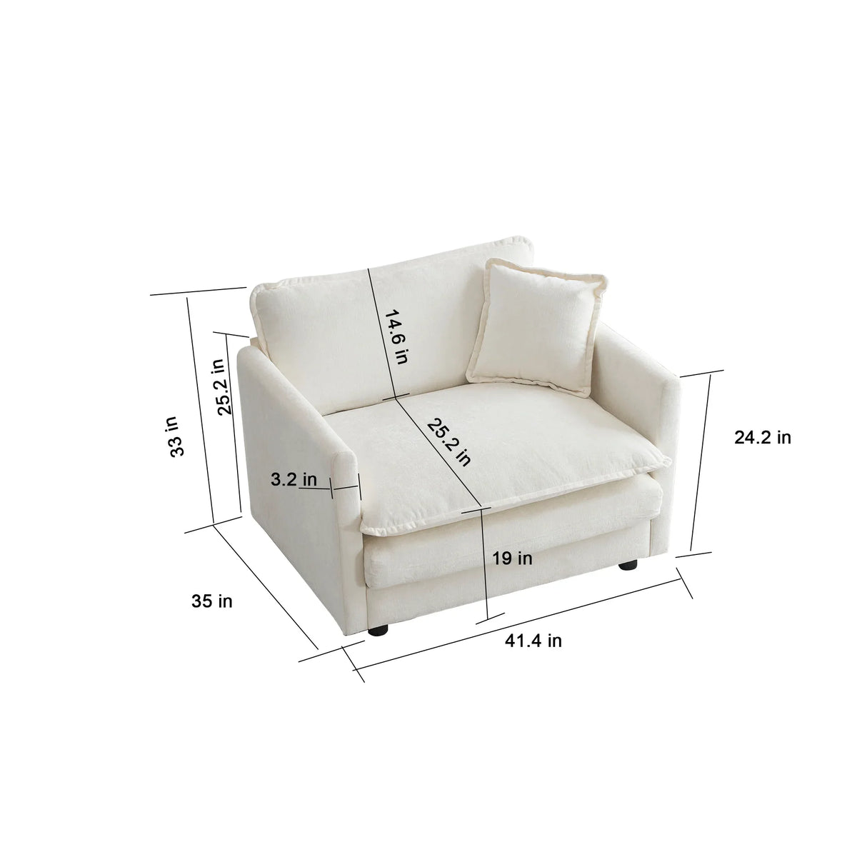 3 Piece Extra Deep Seat Living Room Set with Sofa, Love Seat and Chair - White - Furniture Home Direct