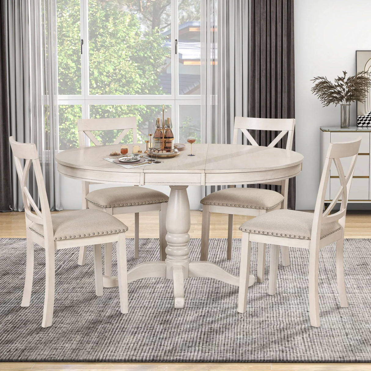 Modern Dining Table Set For 4, Round Table And 4 Kitchen Room Chairs, 5 Piece Kitchen Table Set For Dining Room, Dinette, Breakfast Nook - Furniture Home Direct