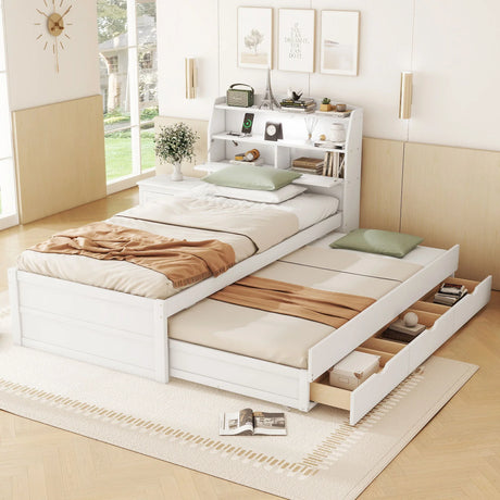 LED Platform Bed With Trundle With Storage Headboard With Drawers - Furniture Home Direct