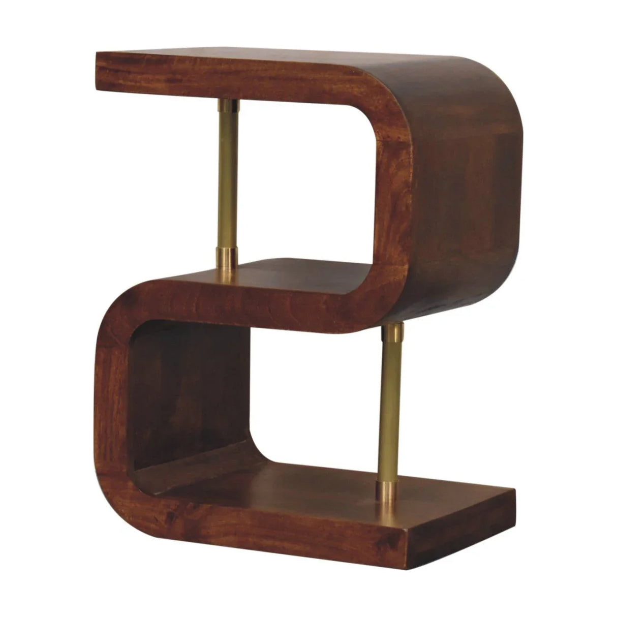 S Curve Brass Bedside Table - Dark Brown - Furniture Home Direct