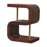 S Curve Brass Bedside Table - Dark Brown - Furniture Home Direct