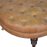 Buffalo - Leather Round Ottoman With Castor Legs - Brown - Furniture Home Direct
