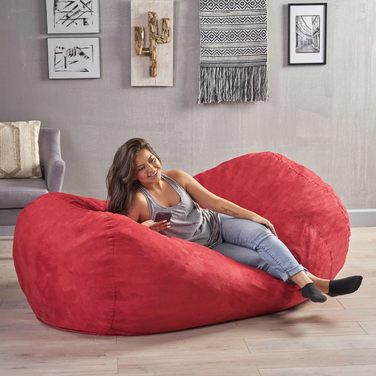 Jasper - Traditional Cylindrical Suede Bean Bag - Furniture Home Direct