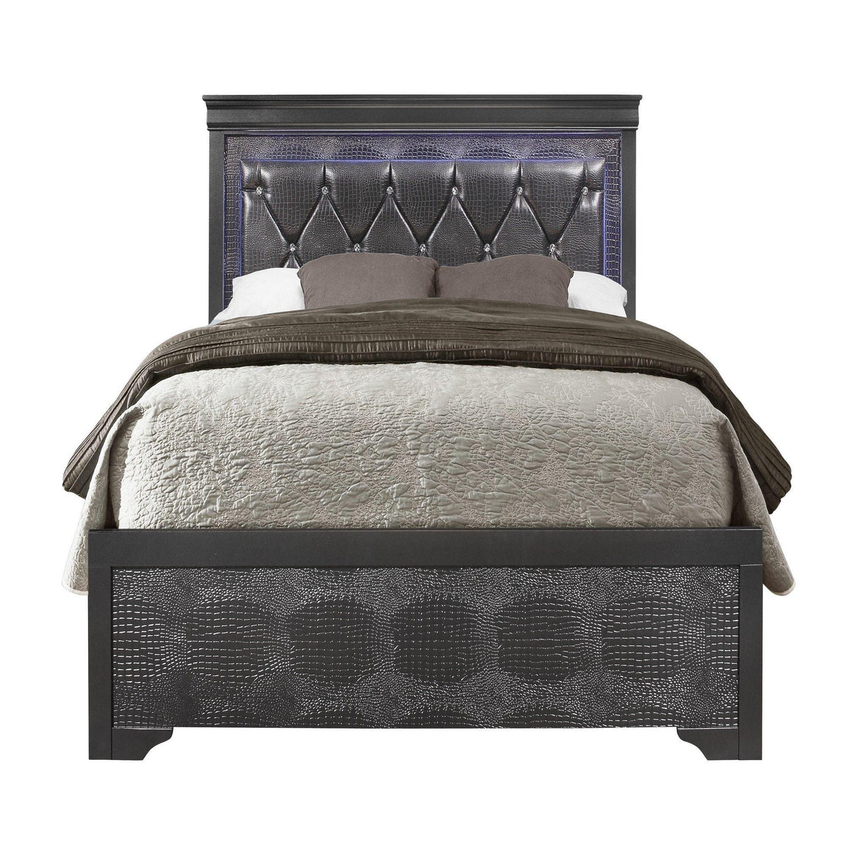Shaker - 5 Pieces Bedroom Set With Crystal Inspired Tufted Headboard And LED Lighting - Furniture Home Direct