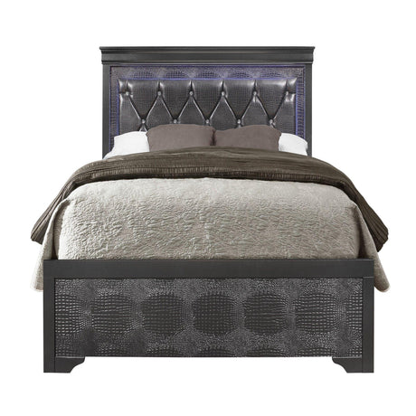 Shaker - 5 Pieces Bedroom Set With Crystal Inspired Tufted Headboard And LED Lighting - Furniture Home Direct