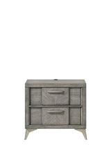 2 Drawer Night Bookmatched Veneers - Gray - Furniture Home Direct