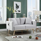 Easton - Linen Fabric Loveseat With USB Charging Ports Pockets And Pillows - Furniture Home Direct