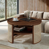 2-Tiered Round Walnut Wood Coffee Table - Furniture Home Direct