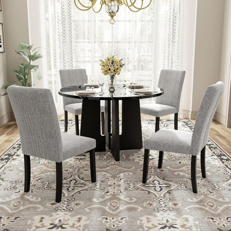 5 Piece Round Dining Table Set, Modern Table And 4 Upholstered Chairs For Dining Room - Furniture Home Direct