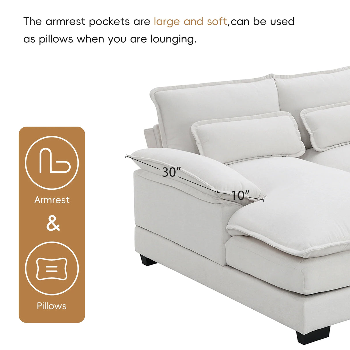 Sectional Sofa Modern U Shaped Chenille Seats 6 White - Furniture Home Direct